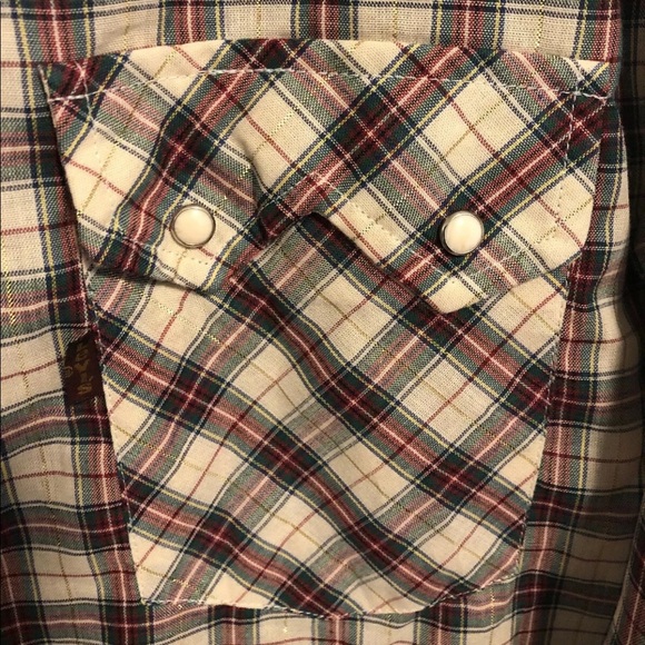 LEVIS Vintage Western Plaid Cowboy Shirt Gold Lurex Snap Buttons - Men’s Large - Picture 4 of 10